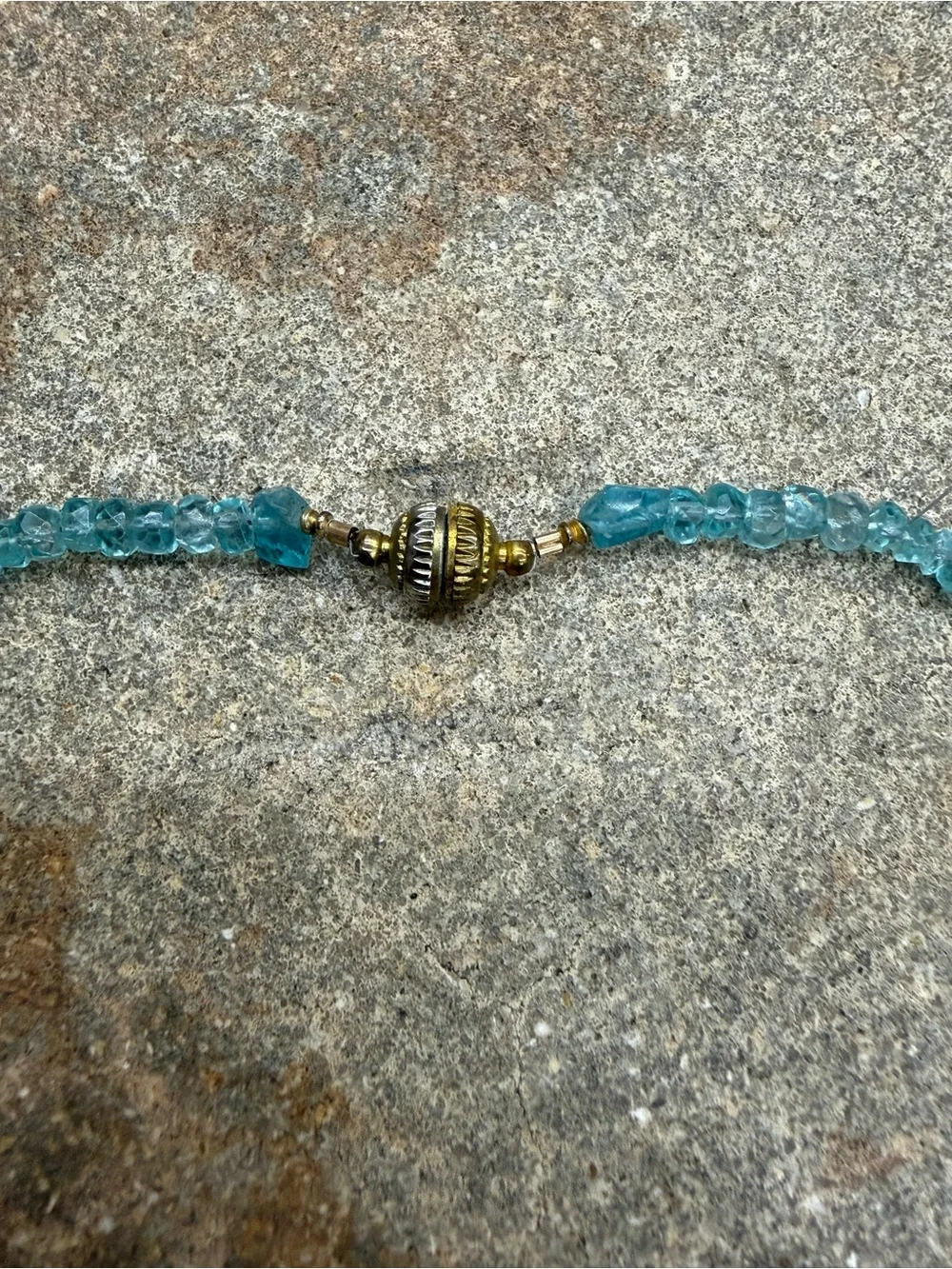 Handcrafted Teal Beaded Necklace with Iridescent Purple Pendant
